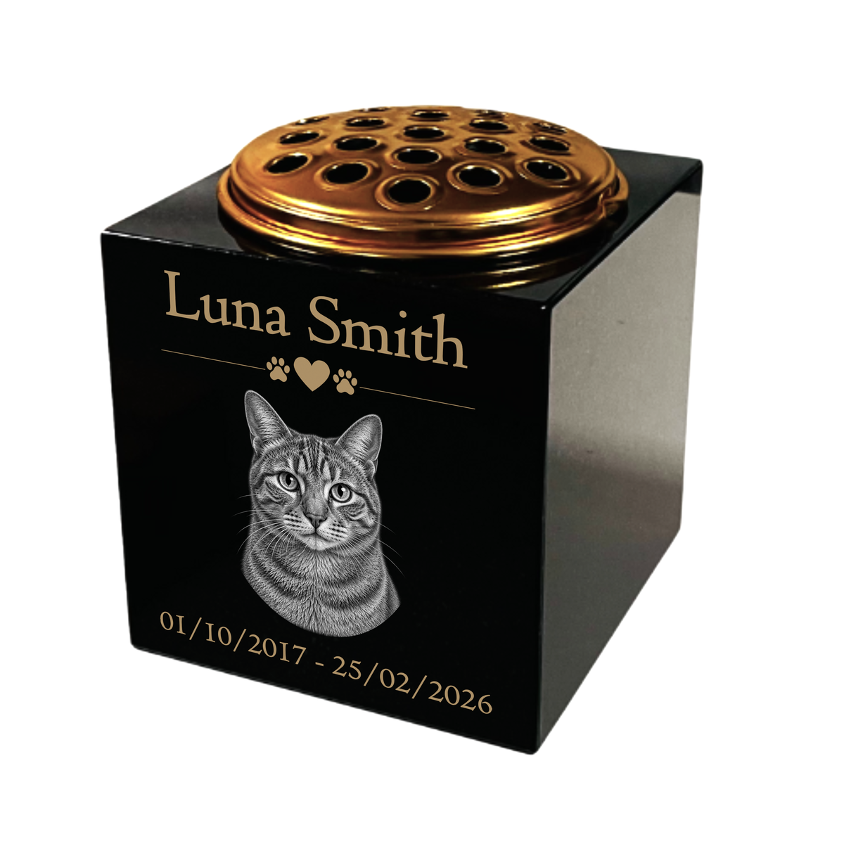 Cat Memorial Granite Photo Vase