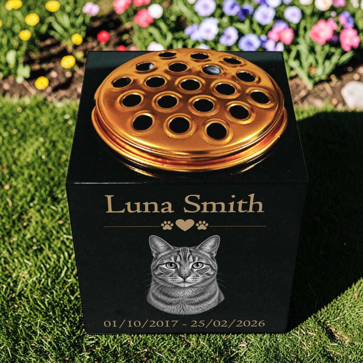 Cat Memorial Granite Photo Vase