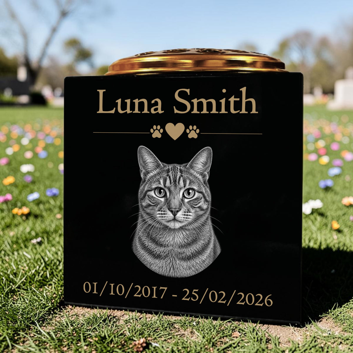 Cat Memorial Granite Photo Vase