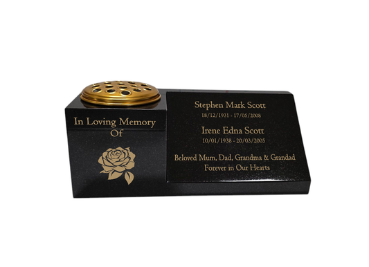 Granite Vase Plaque, Combination for Two Names, Free Personalised Gold Engraving Polished
