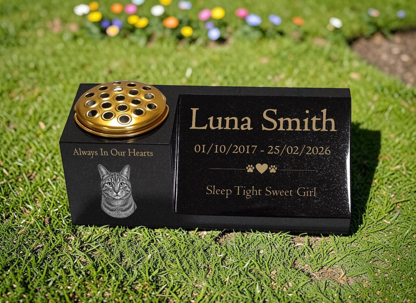 Cat Memorial Granite Photo Vase & Plaque Combination