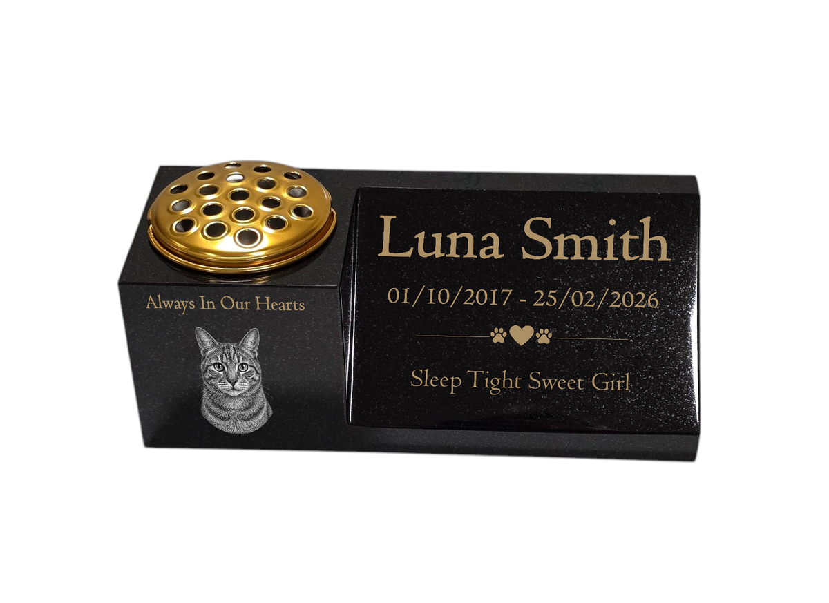 Cat Memorial Granite Photo Vase & Plaque Combination