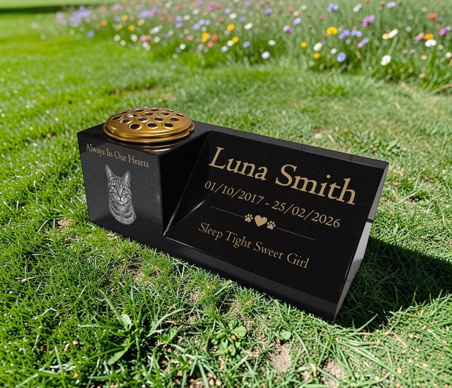 Cat Memorial Granite Photo Vase & Plaque Combination