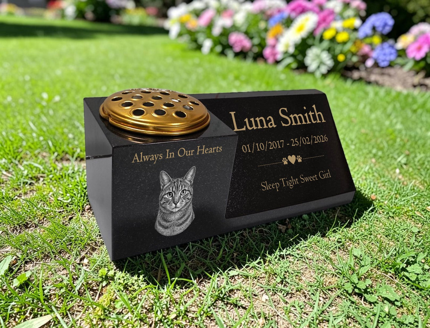Cat Memorial Granite Photo Vase & Plaque Combination