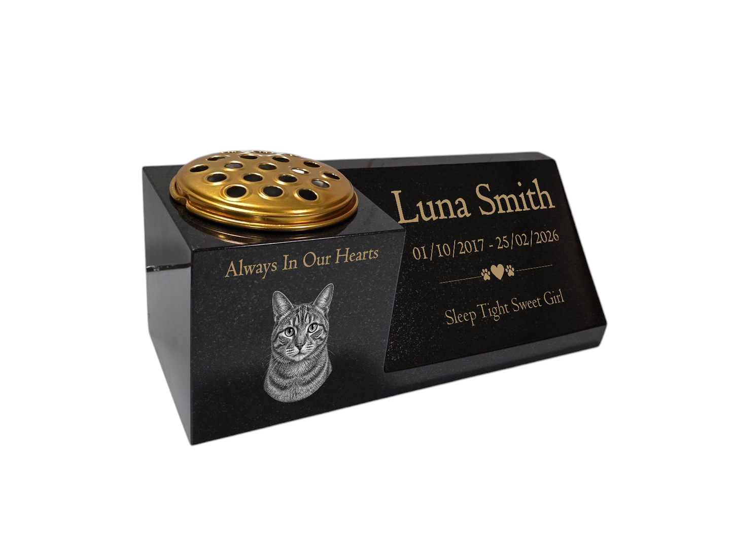 Cat Memorial Granite Photo Vase & Plaque Combination