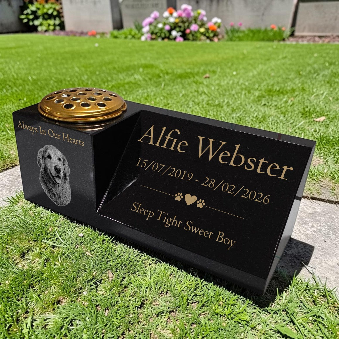 Dog Memorial Granite Photo Vase & Plaque Combination