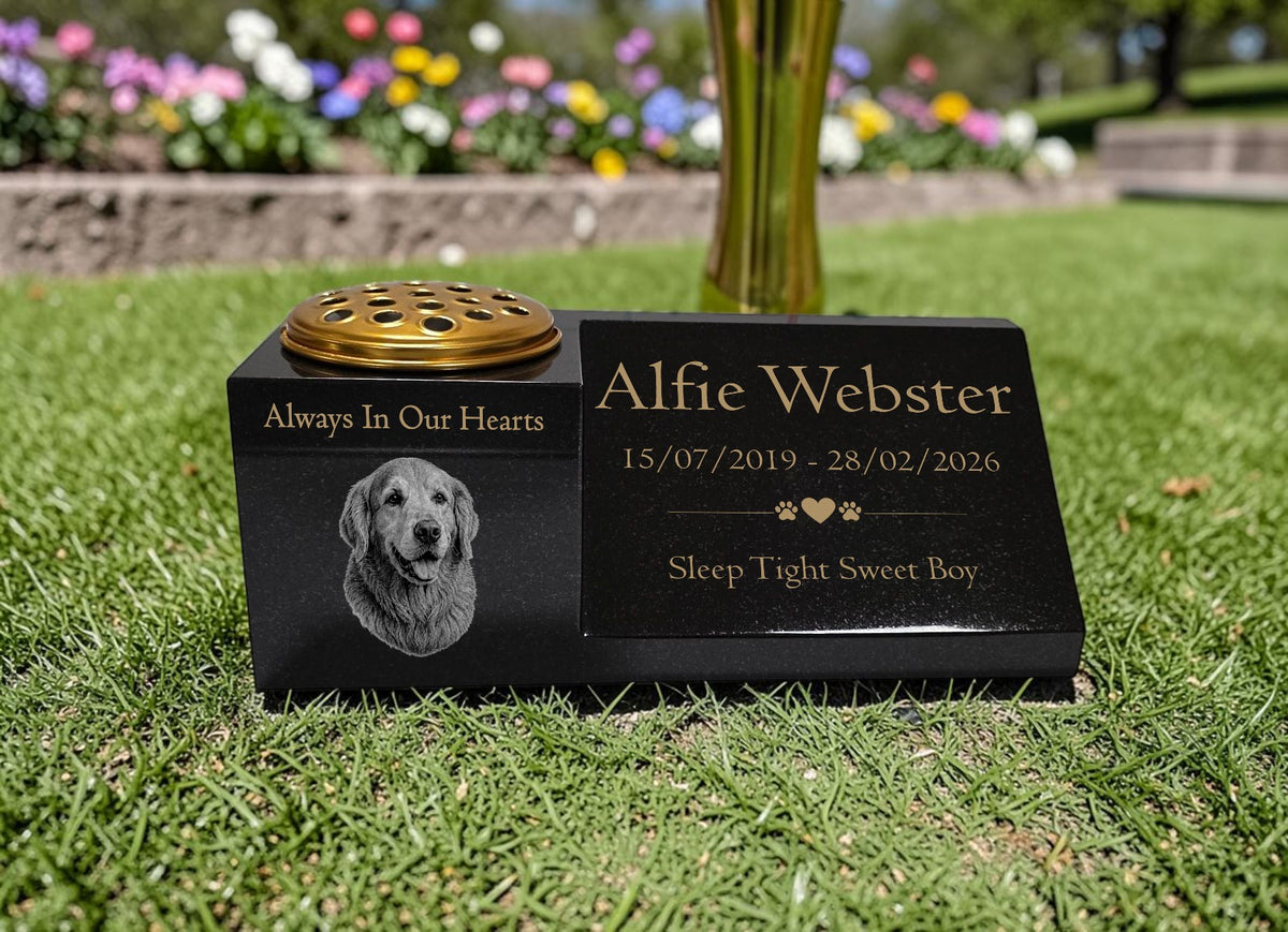 Dog Memorial Granite Photo Vase & Plaque Combination