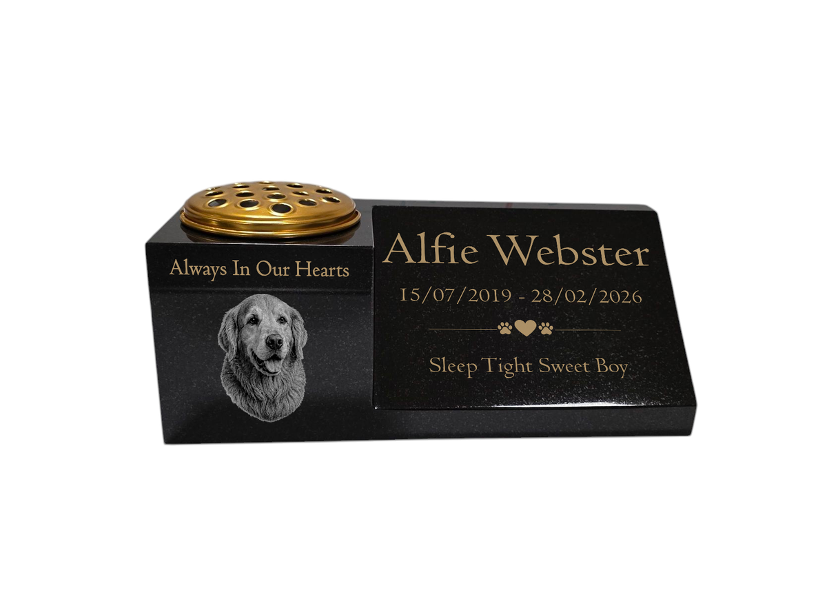 Dog Memorial Granite Photo Vase & Plaque Combination