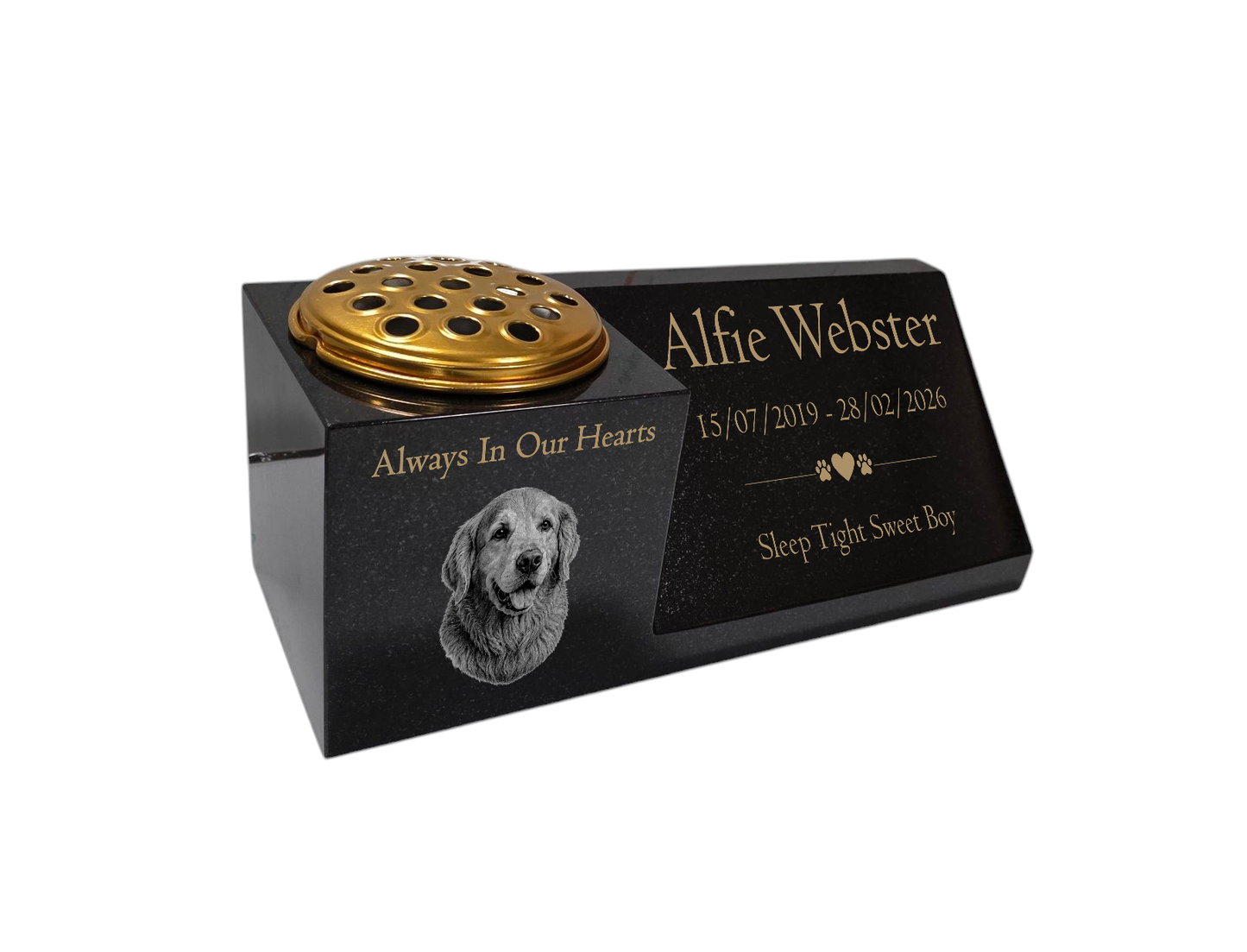 Dog Memorial Granite Photo Vase & Plaque Combination