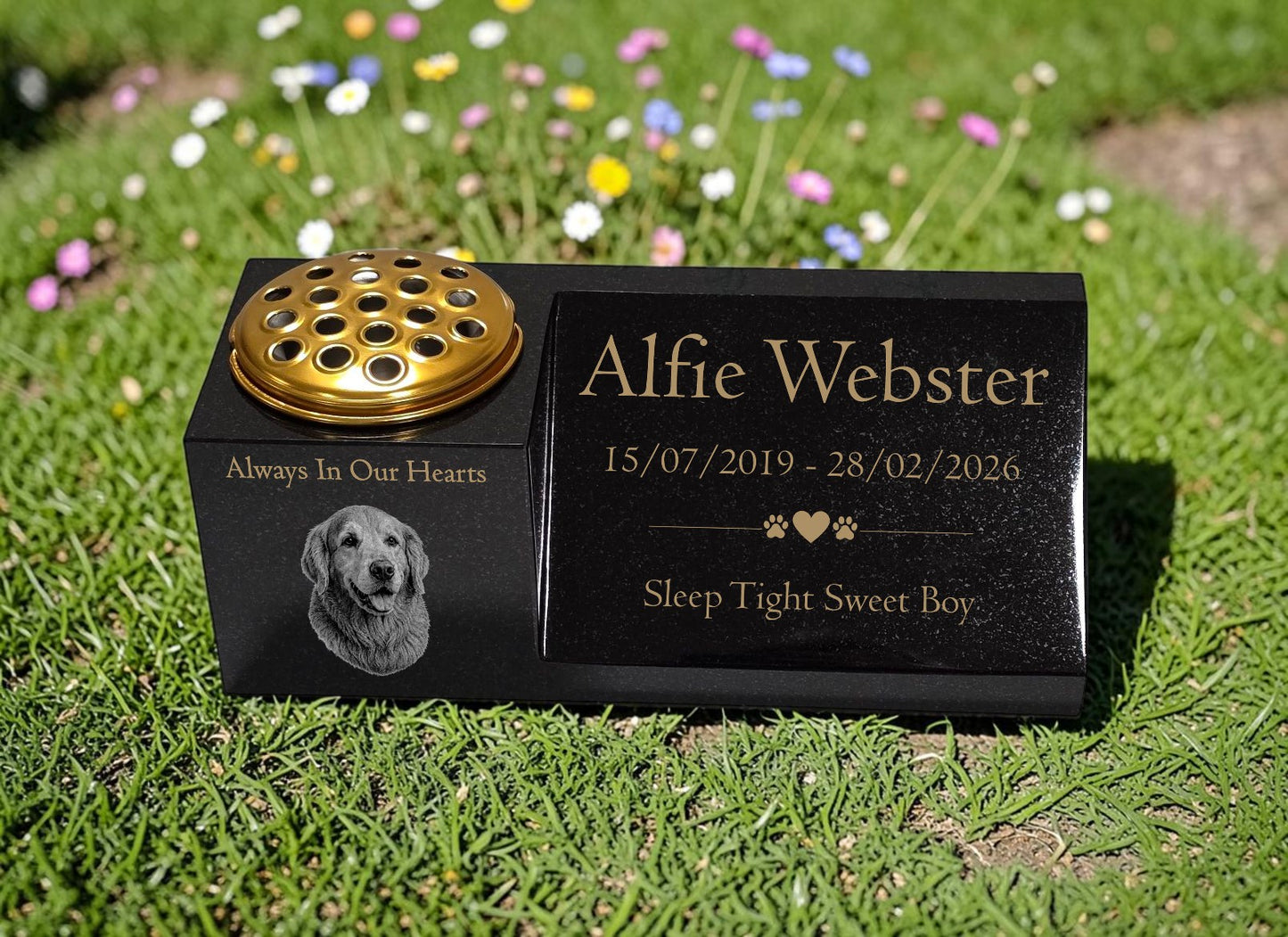 Dog Memorial Granite Photo Vase & Plaque Combination