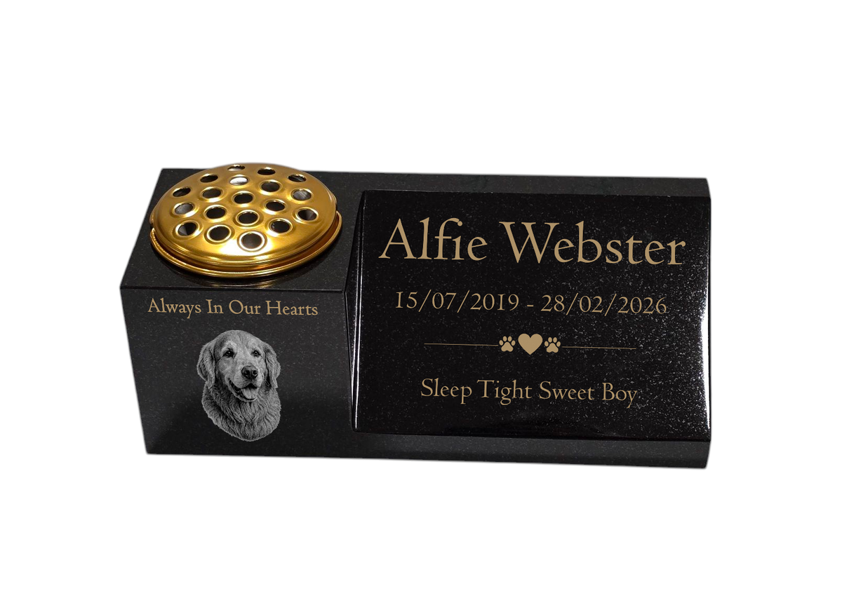 Dog Memorial Granite Photo Vase & Plaque Combination