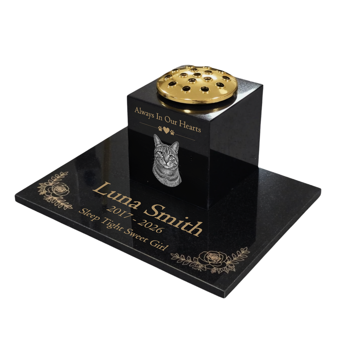 Cat Memorial Granite Photo Vase & Tablet