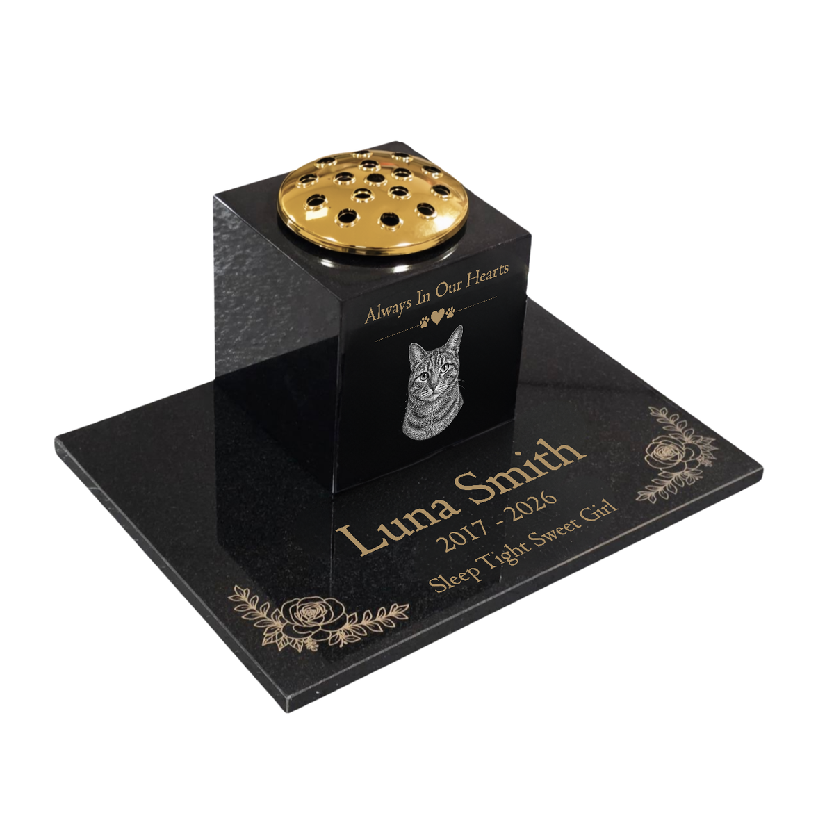 Cat Memorial Granite Photo Vase & Tablet