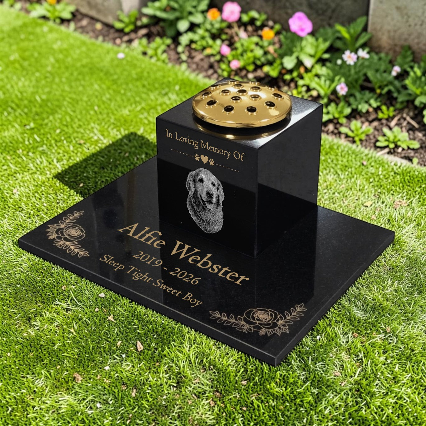 Dog Memorial Granite Photo Vase & Tablet