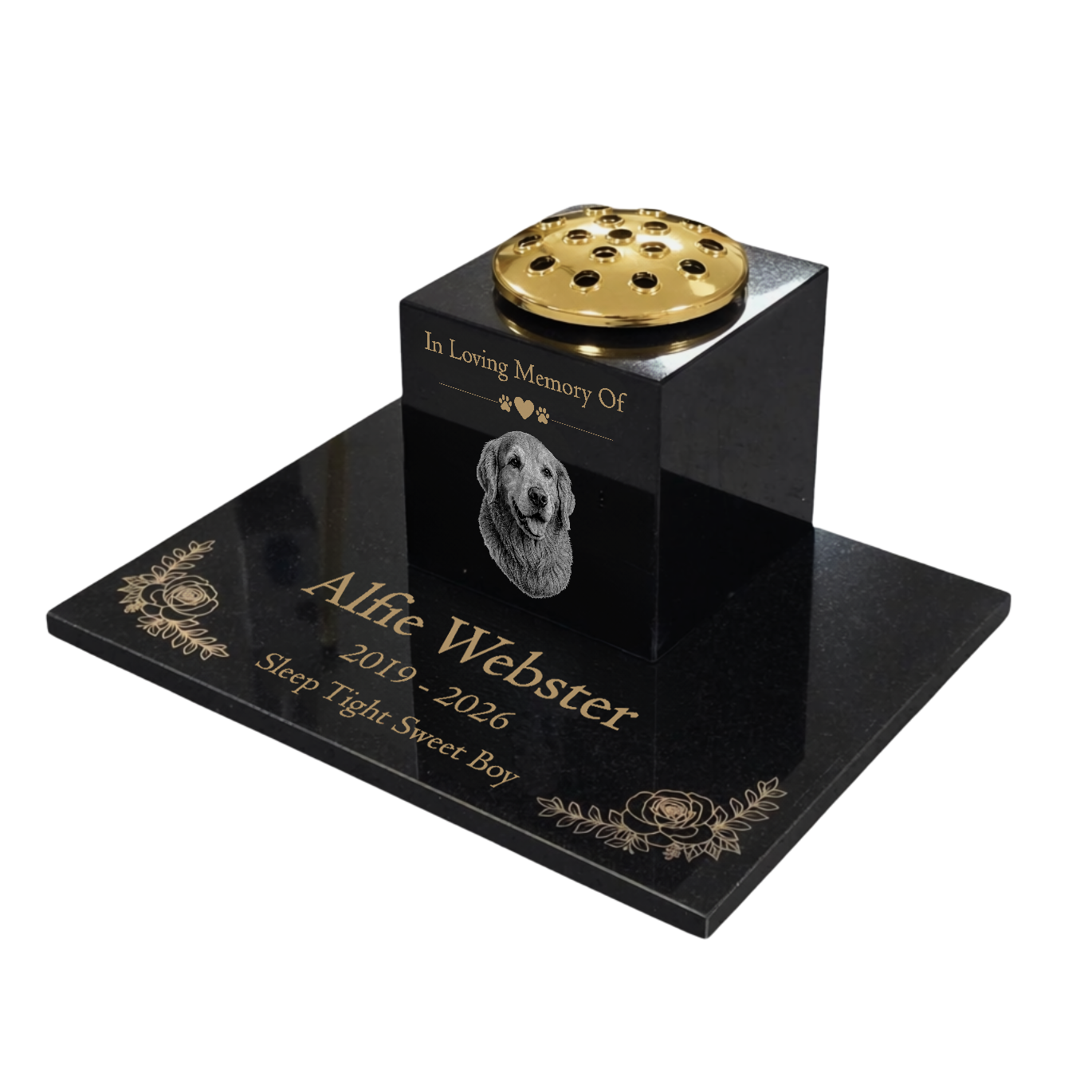 Dog Memorial Granite Photo Vase & Tablet