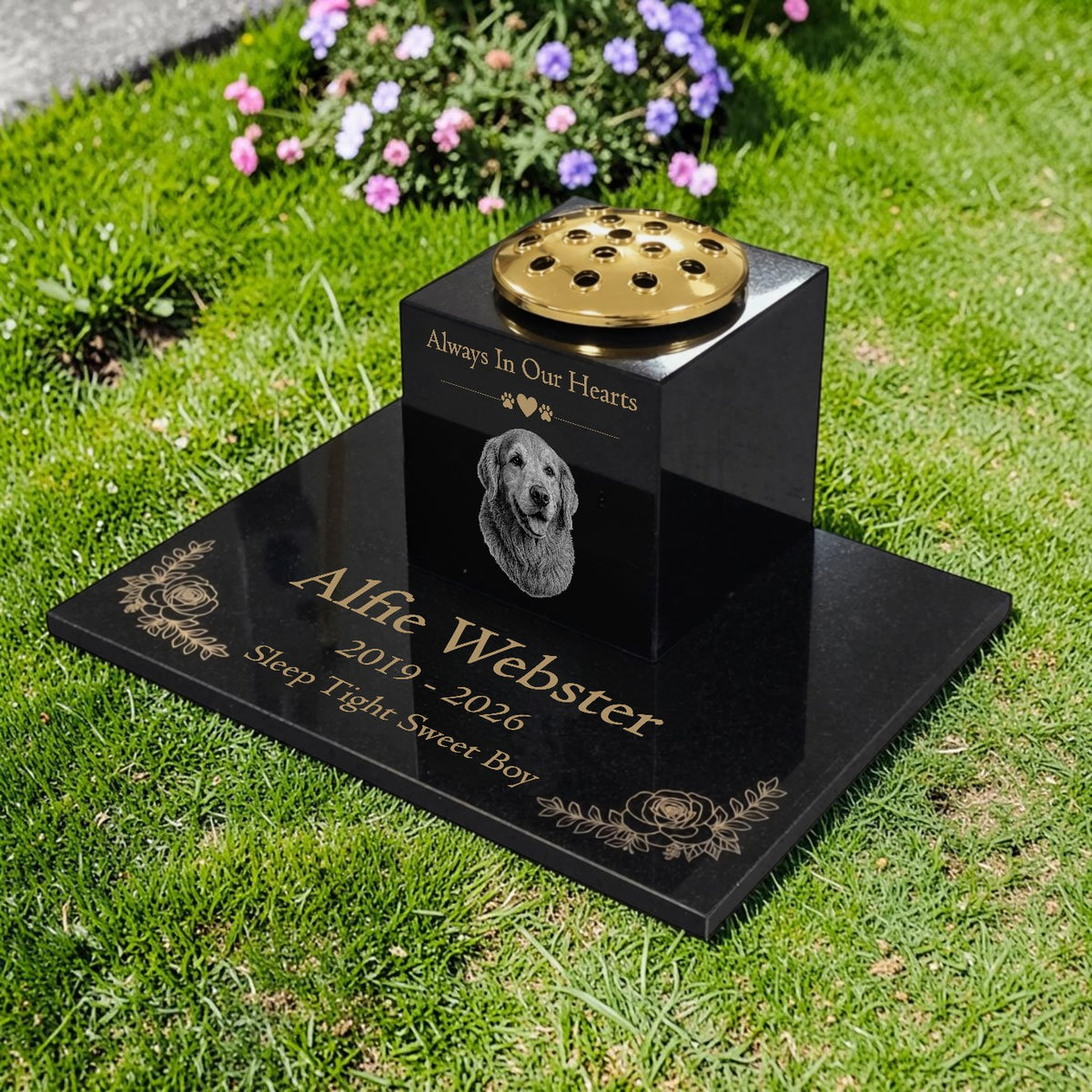 Dog Memorial Granite Photo Vase & Tablet
