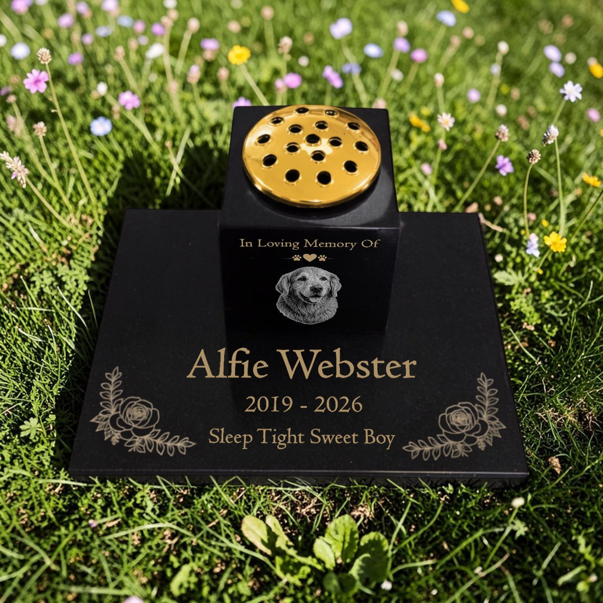 Dog Memorial Granite Photo Vase & Tablet