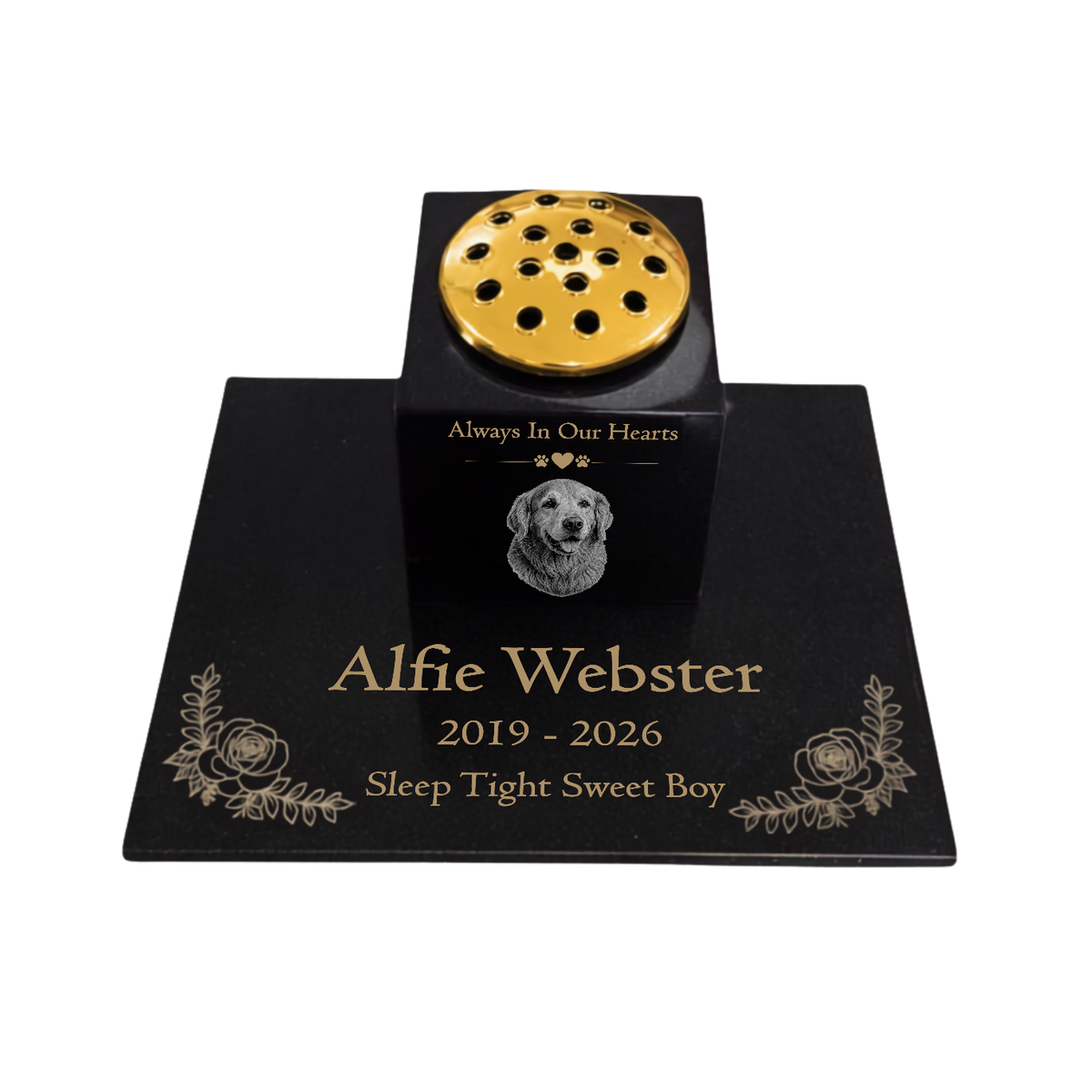 Dog Memorial Granite Photo Vase & Tablet