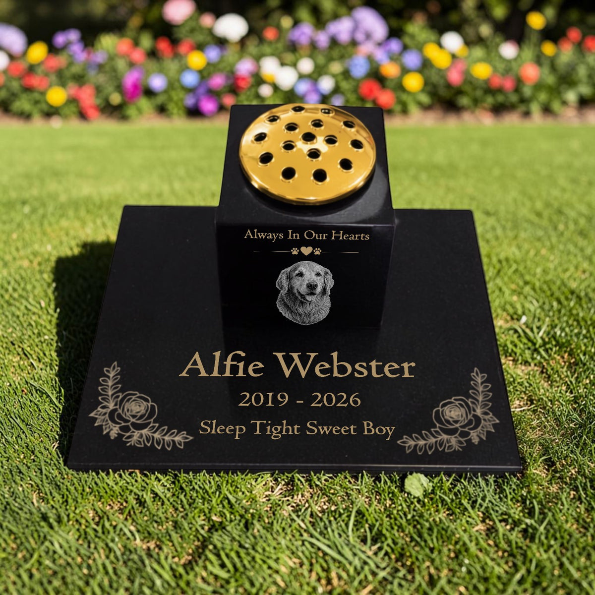 Dog Memorial Granite Photo Vase & Tablet