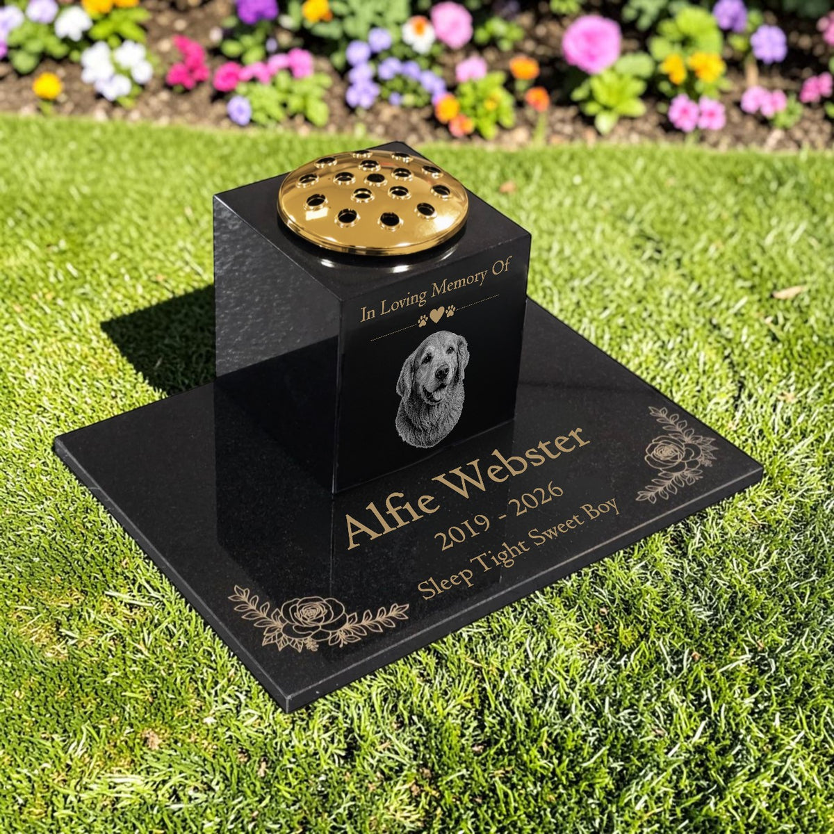 Dog Memorial Granite Photo Vase & Tablet