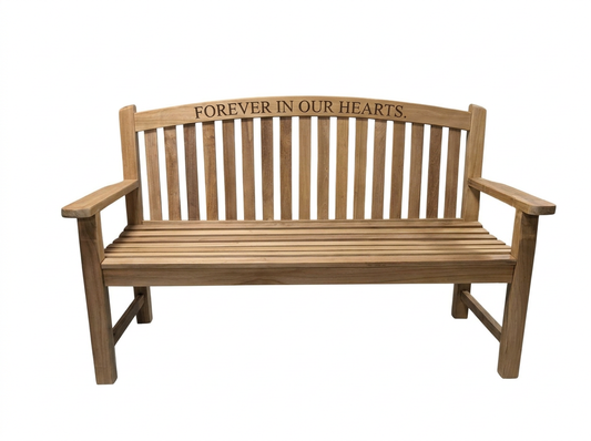 Bowback Teak Memorial Bench – Engraved Directly Into the Wood