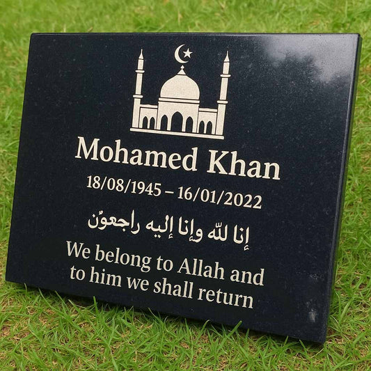 Personalised Granite Memorial Plaque with Stand - Built To Last Forever Islam