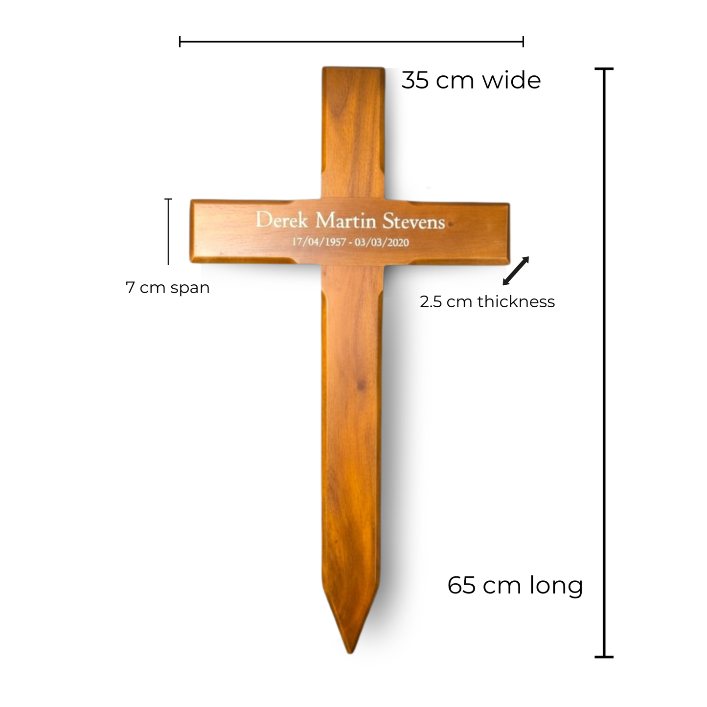Personalised Mahogany Memorial Cross, Feather – Durable Wooden Grave Marker for Outdoor Use