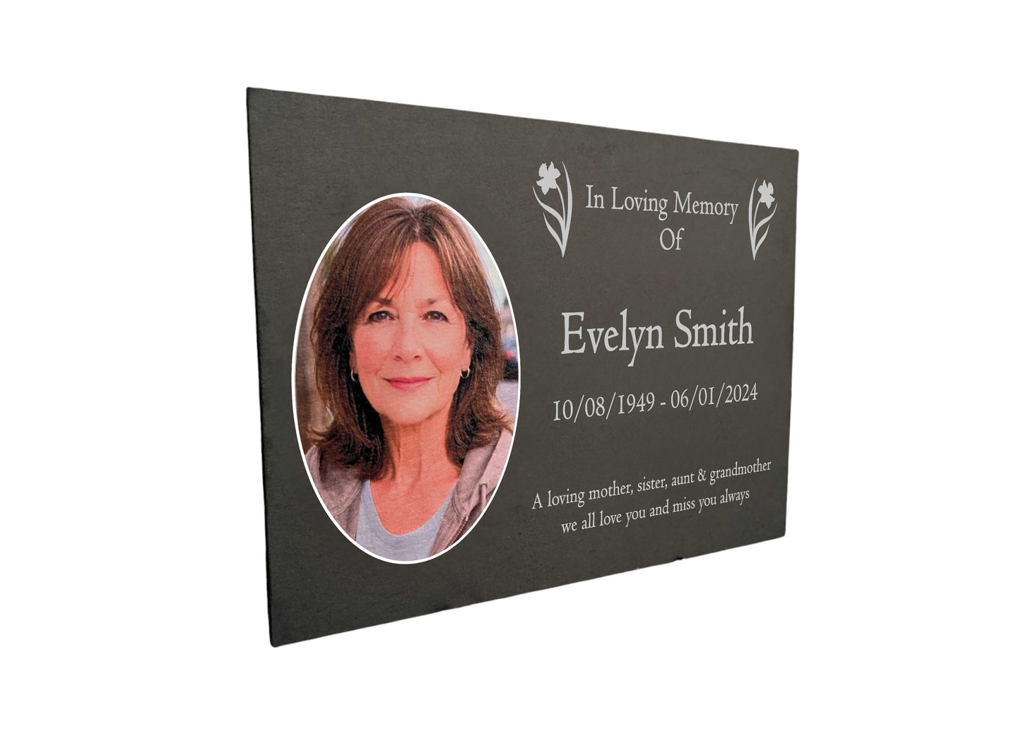 Photo Slate Memorial Plaque, Daffodil, Add a Portrait & Personalised Text | 35×25cm (14×10”)
