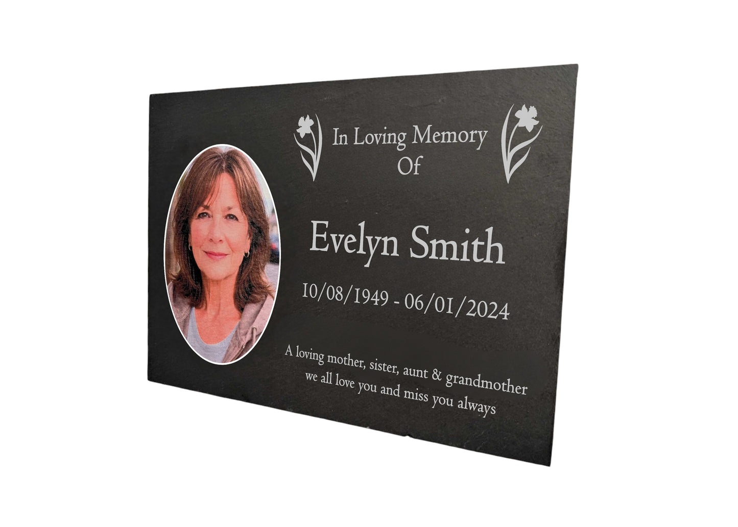 Photo Slate Memorial Plaque, Daffodil, Add a Portrait & Personalised Text | 35×25cm (14×10”)