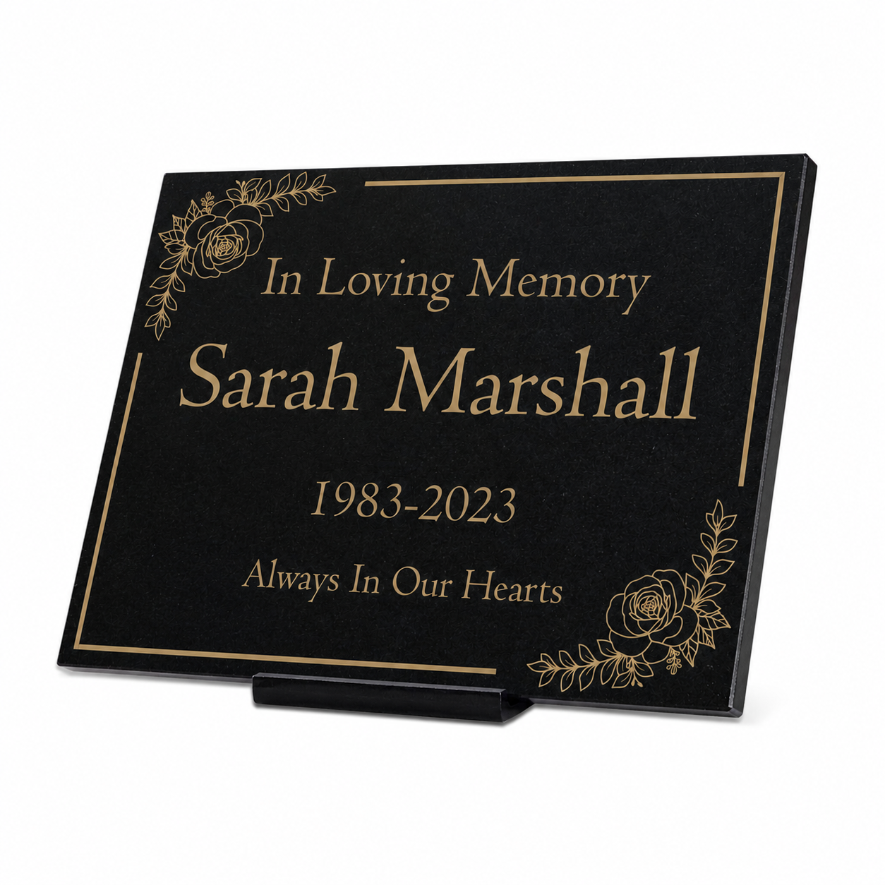 Granite Memorial Plaque, Floral Border Design, Personalised Engraved Tribute