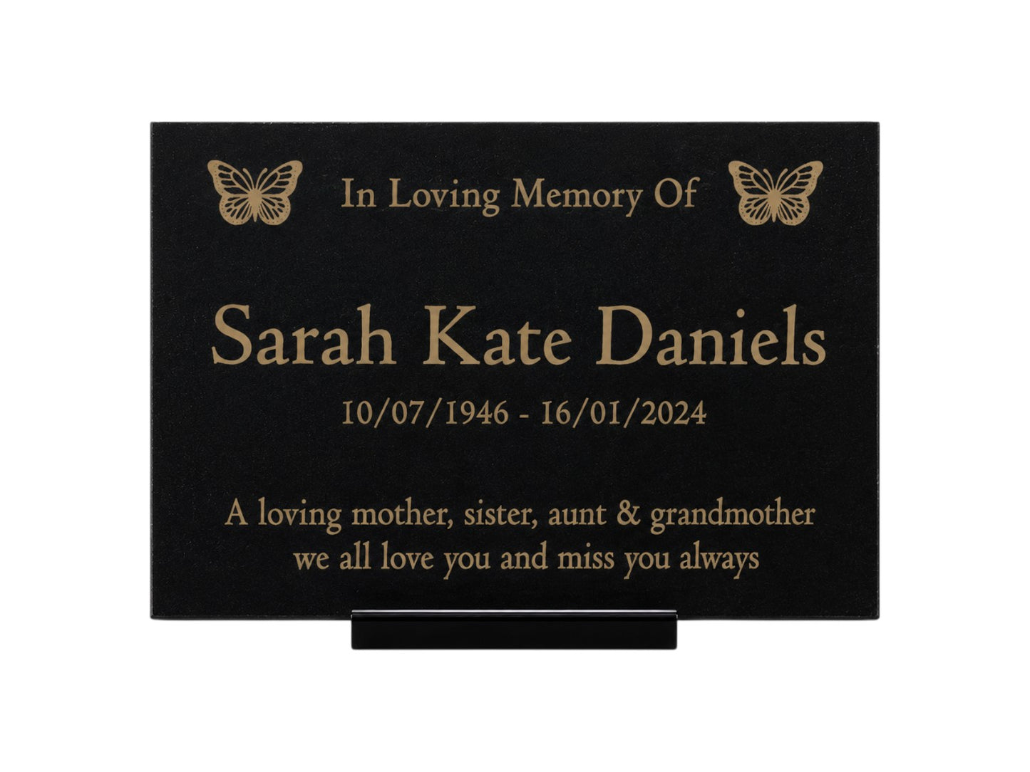Granite Memorial Plaque, Butterfly Design, Personalised Engraved Tribute