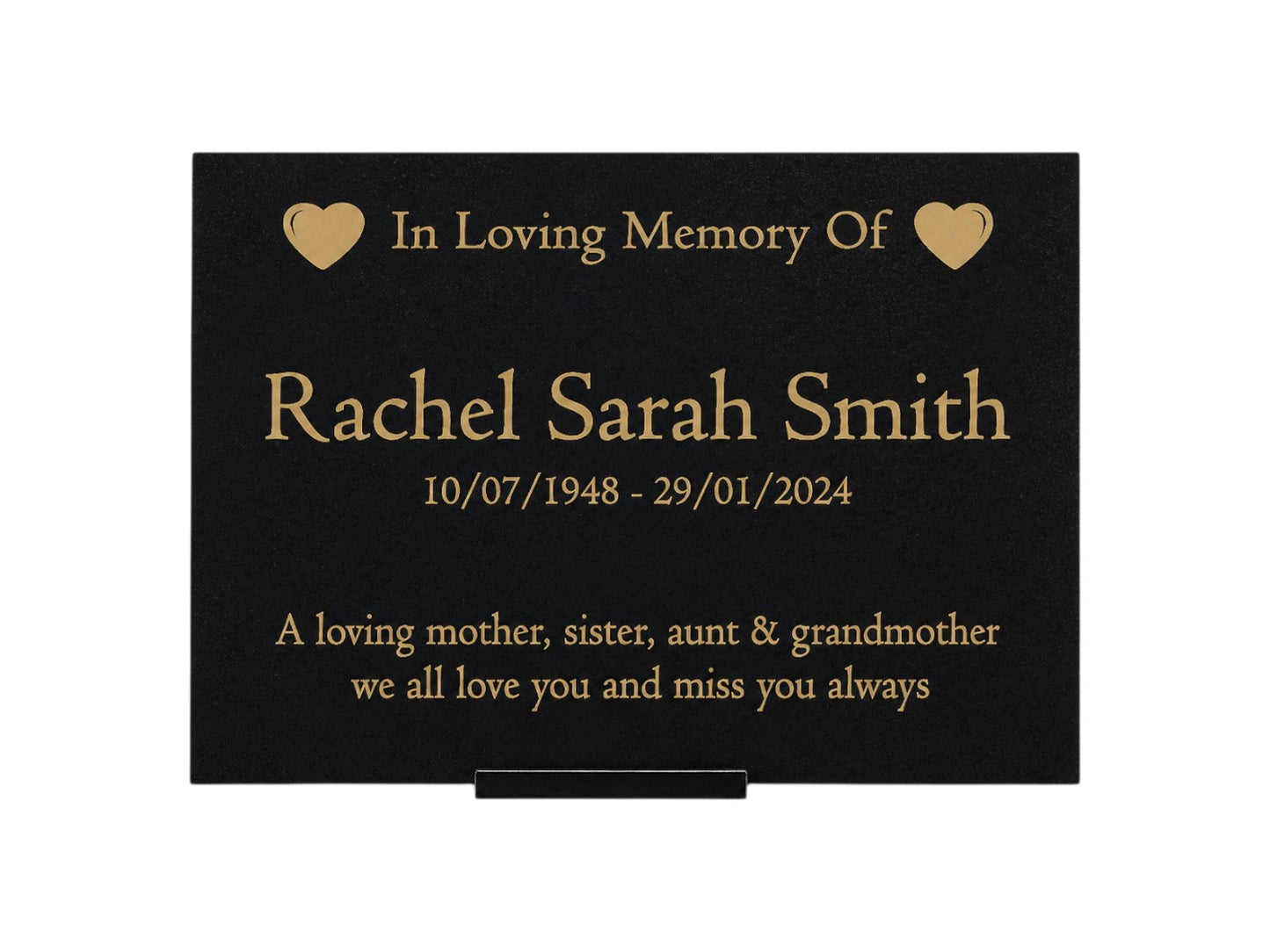 Granite Memorial Plaque, Heart Design, Personalised Engraved Tribute