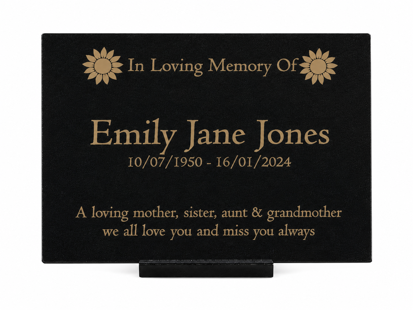 Granite Memorial Plaque, Sunflower, Stand Included