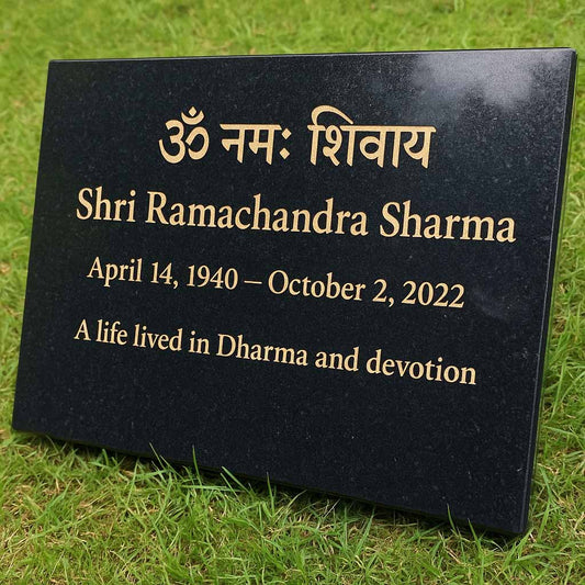 Personalised Granite Memorial Plaque with Stand - Built To Last Forever Hindu