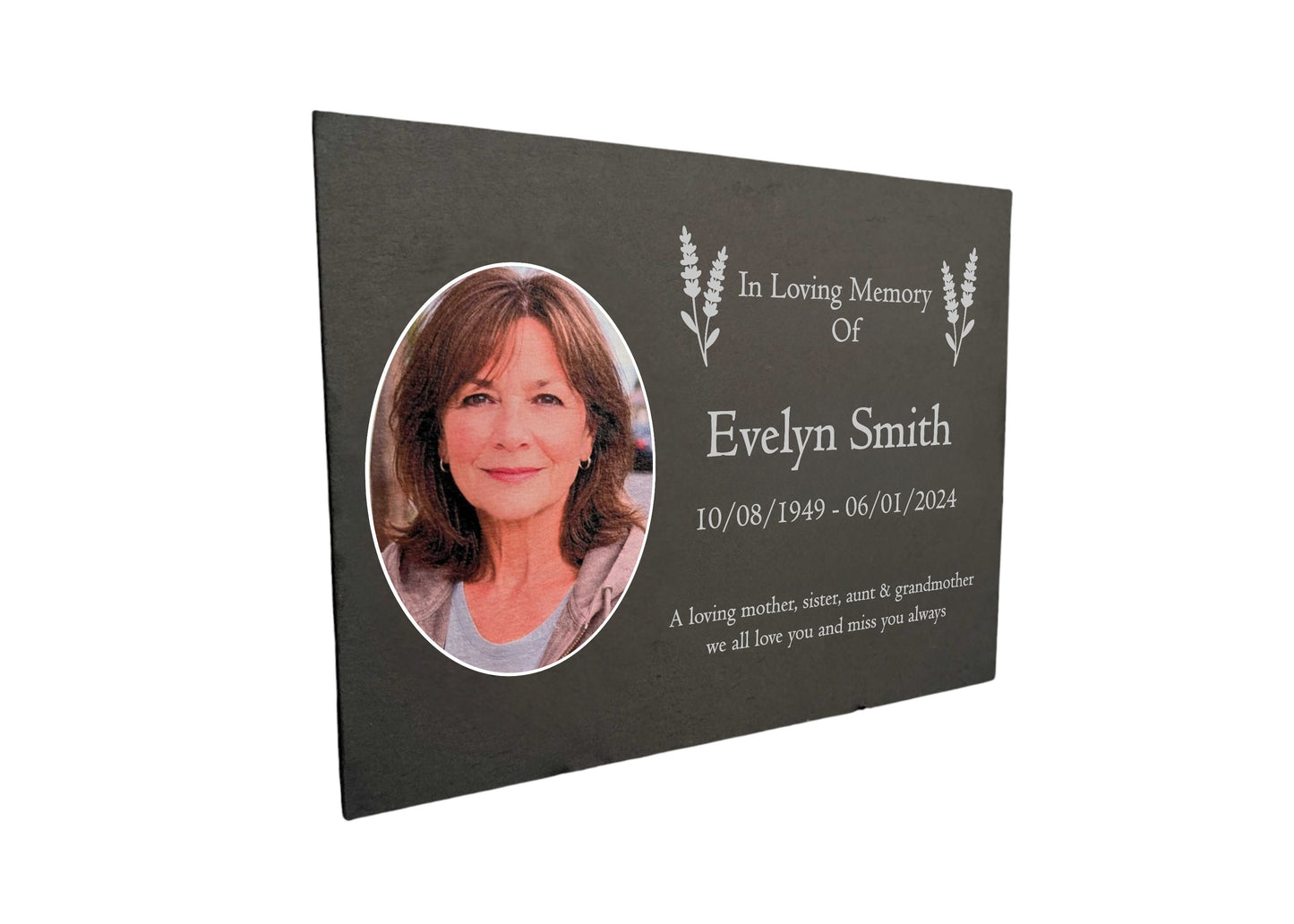 Photo Slate Memorial Plaque,  Lavender, Add a Portrait & Personalised Text | 35×25cm (14×10”)