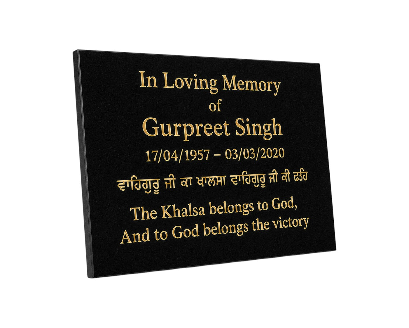 Personalised Granite Memorial Plaque with Stand - Built To Last Forever Sikh