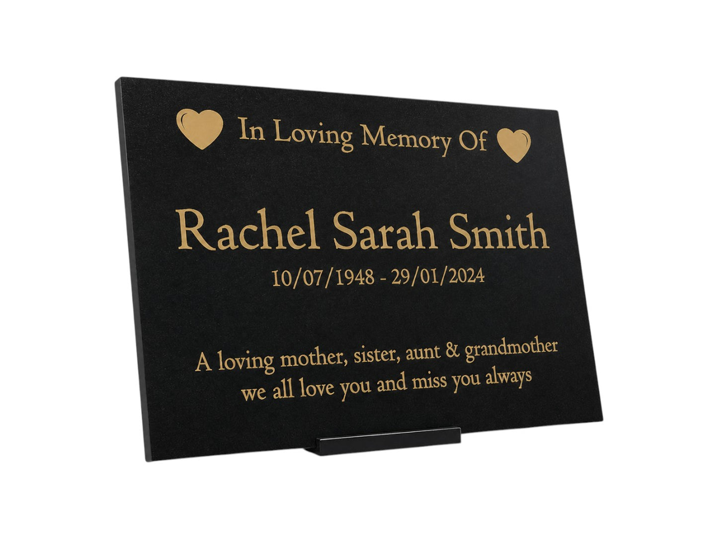 Granite Memorial Plaque, Heart Design, Personalised Engraved Tribute