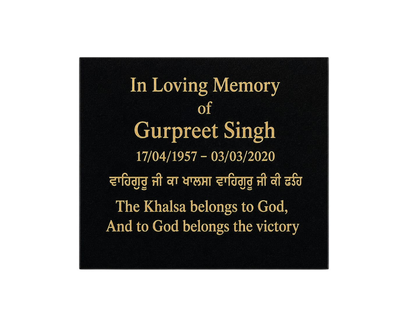 Personalised Granite Memorial Plaque with Stand - Built To Last Forever Sikh