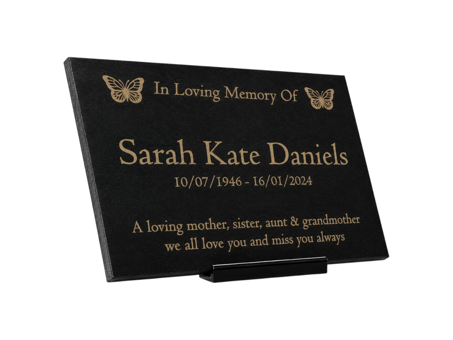 Granite Memorial Plaque, Butterfly Design, Personalised Engraved Tribute