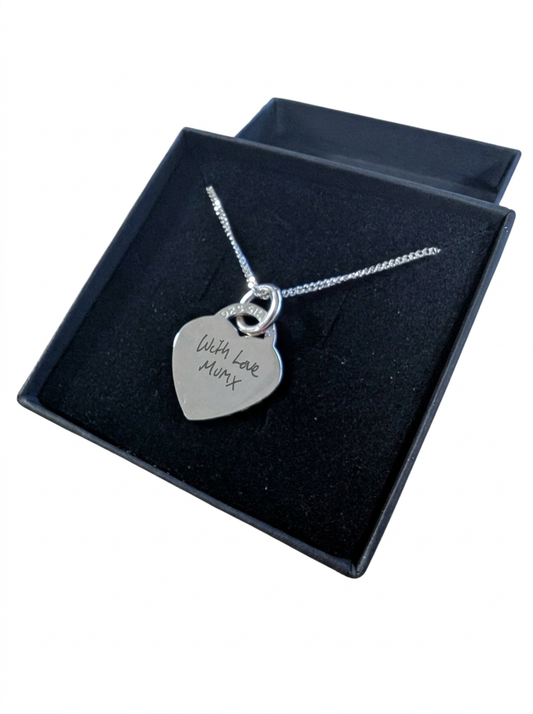 Sterling Silver Personalised Heart Handwriting Necklace