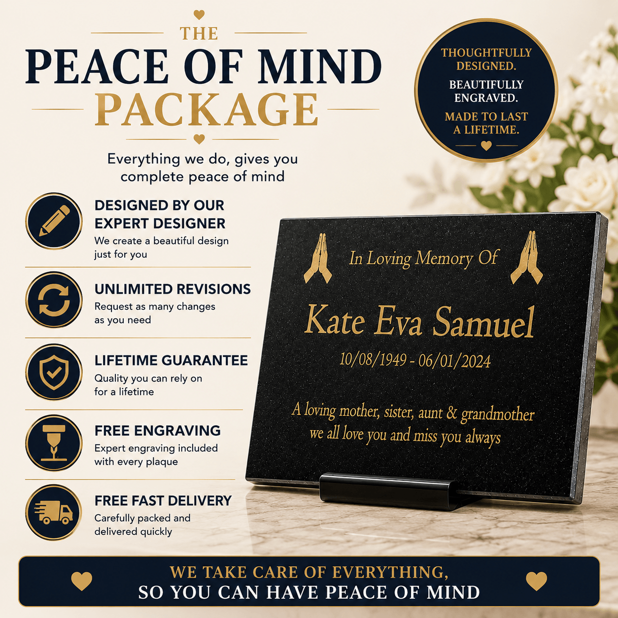 Peace Of Mind Granite Memorial Plaque Package