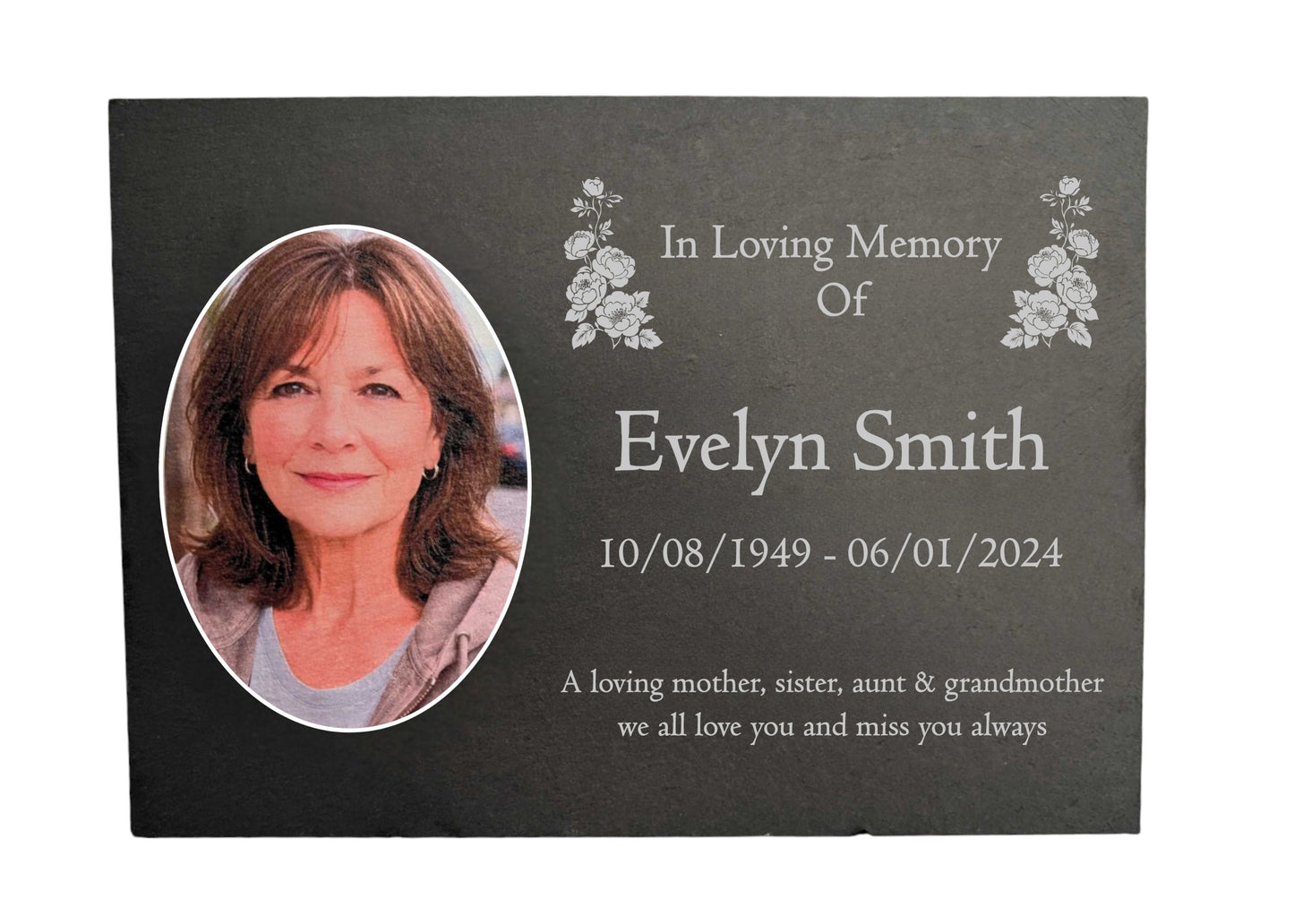 Photo Slate Memorial Plaque, Peony,  Add a Portrait & Personalised Text | 35×25cm (14×10”)