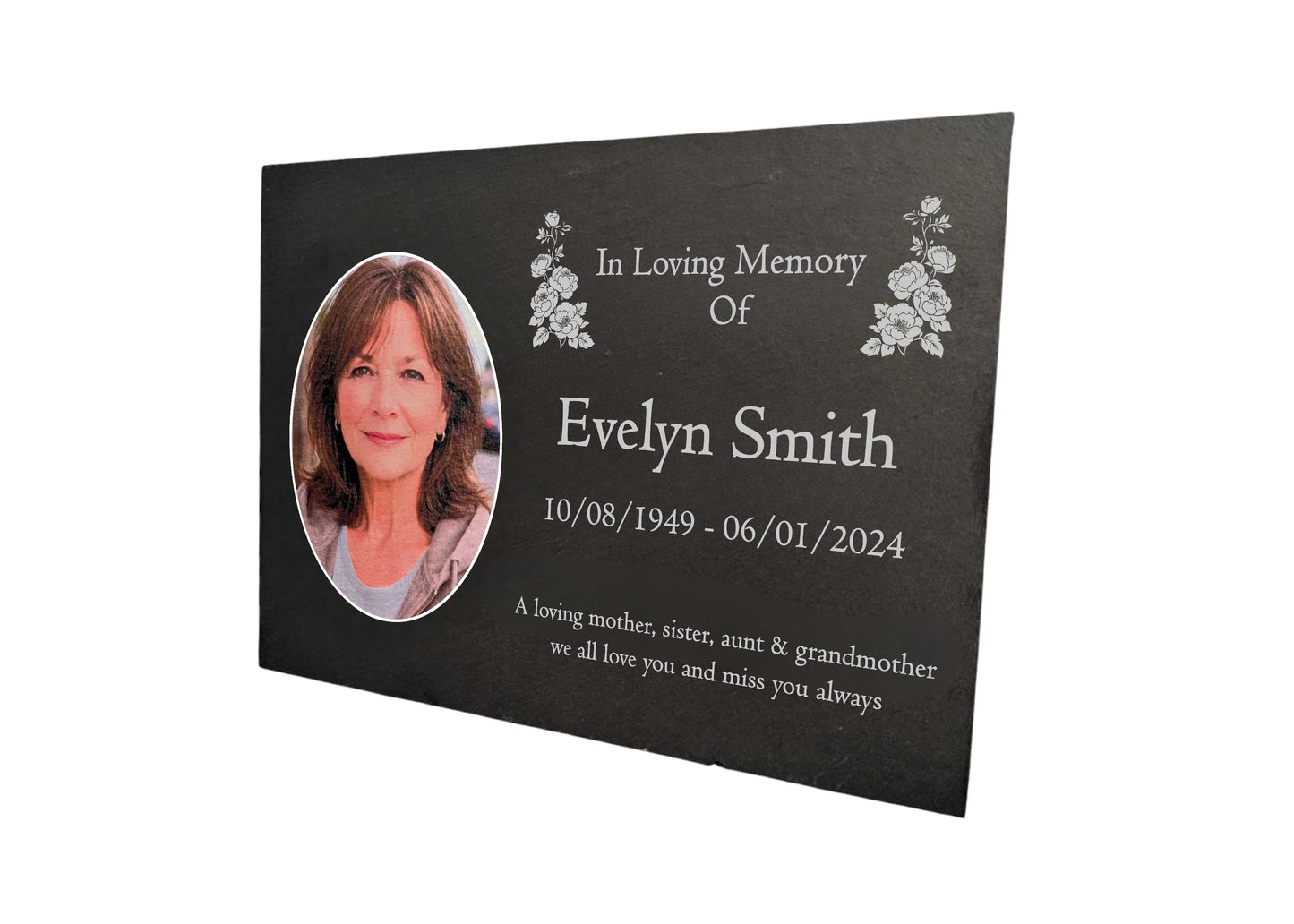 Photo Slate Memorial Plaque, Peony,  Add a Portrait & Personalised Text | 35×25cm (14×10”)