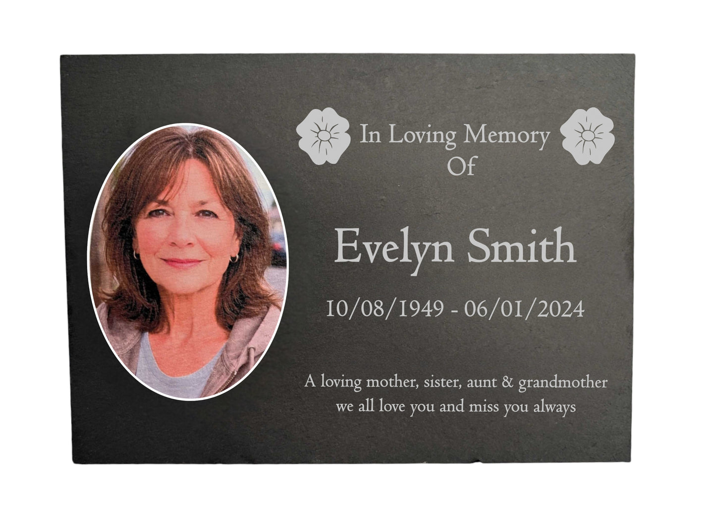 Photo Slate Memorial Plaque, Poppy, Add a Portrait & Personalised Text | 35×25cm (14×10”)