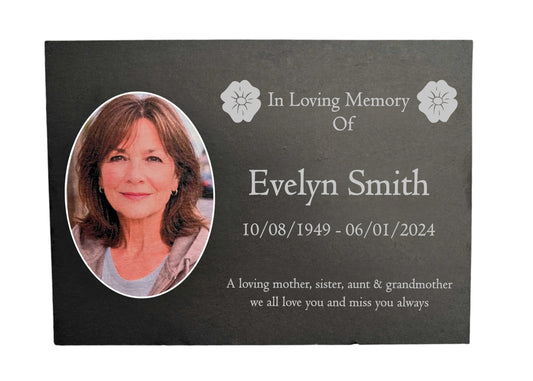 Photo Slate Memorial Plaque, Poppy, Add a Portrait & Personalised Text | 35×25cm (14×10”)