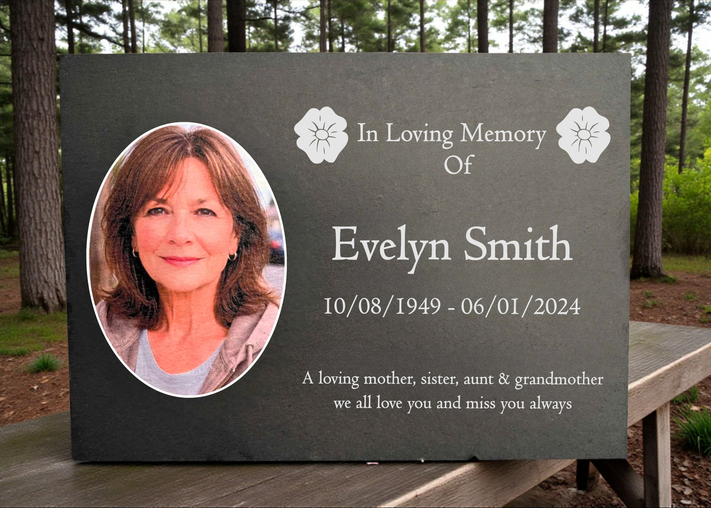Photo Slate Memorial Plaque, Poppy, Add a Portrait & Personalised Text | 35×25cm (14×10”)