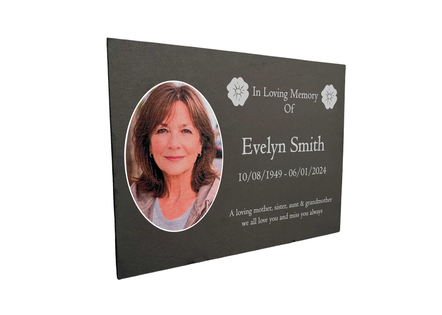 Photo Slate Memorial Plaque, Poppy, Add a Portrait & Personalised Text | 35×25cm (14×10”)