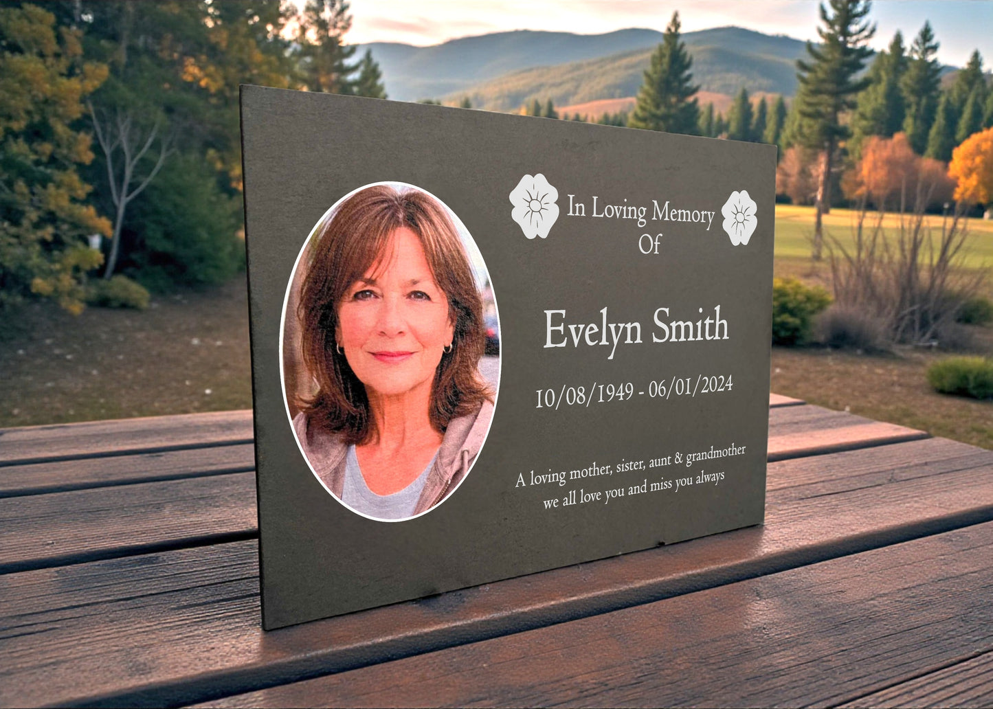 Photo Slate Memorial Plaque, Poppy, Add a Portrait & Personalised Text | 35×25cm (14×10”)