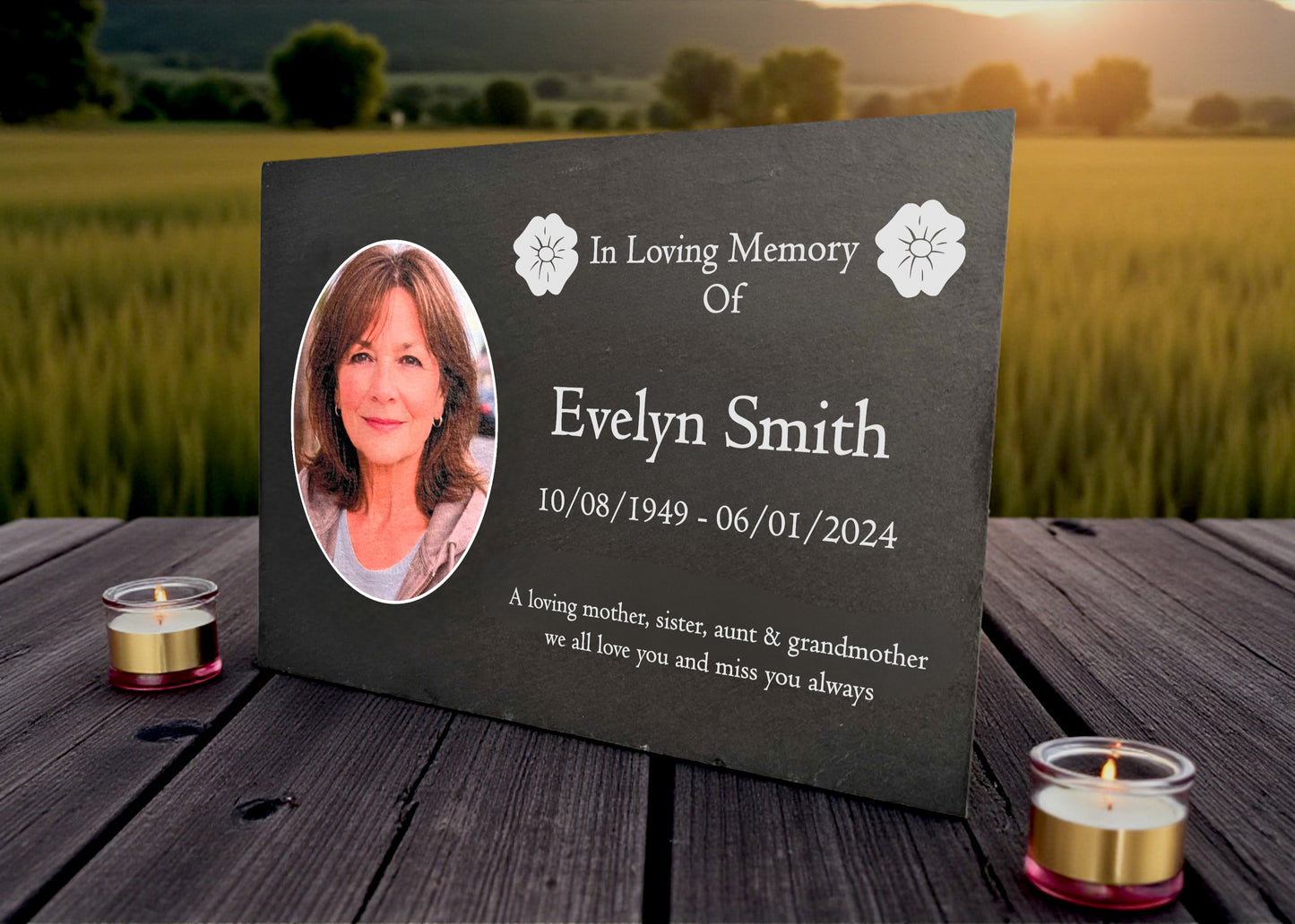 Photo Slate Memorial Plaque, Poppy, Add a Portrait & Personalised Text | 35×25cm (14×10”)