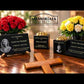 Granite Memorial Vase and Plaque Combination – Islamic Design 2, Solid Granite (16x6x6”) with Flower Pot Insert